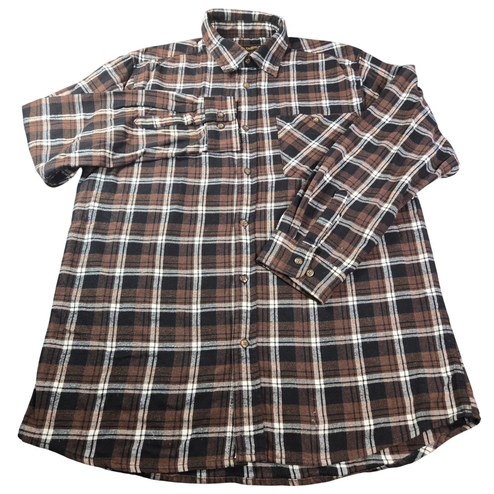 Outdoor Casual Mens Plaid Flannel Shirt Brown Black White Long Sleeve Large Tall